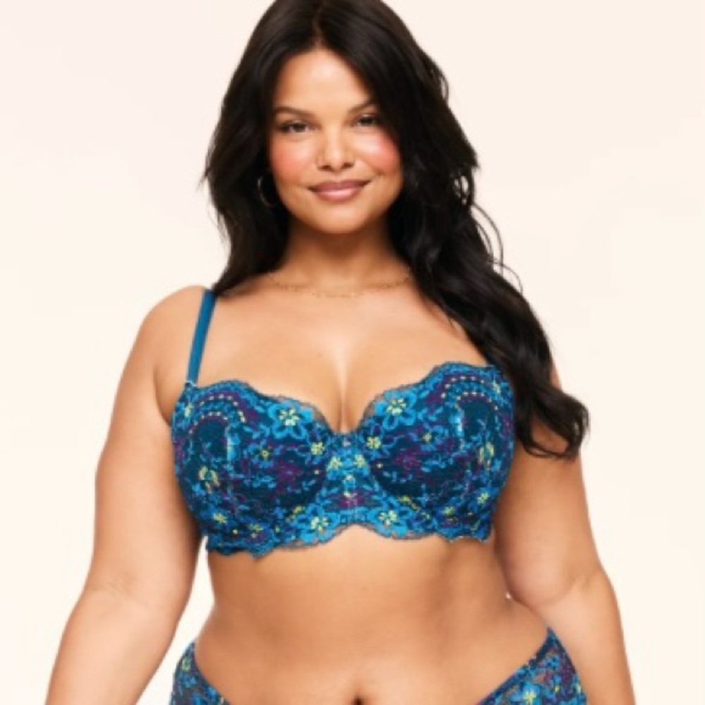 NWT 40DDD 40F Adore Me Nicholette Contour Plus Bra, Garden Lace‎ Legion Blue